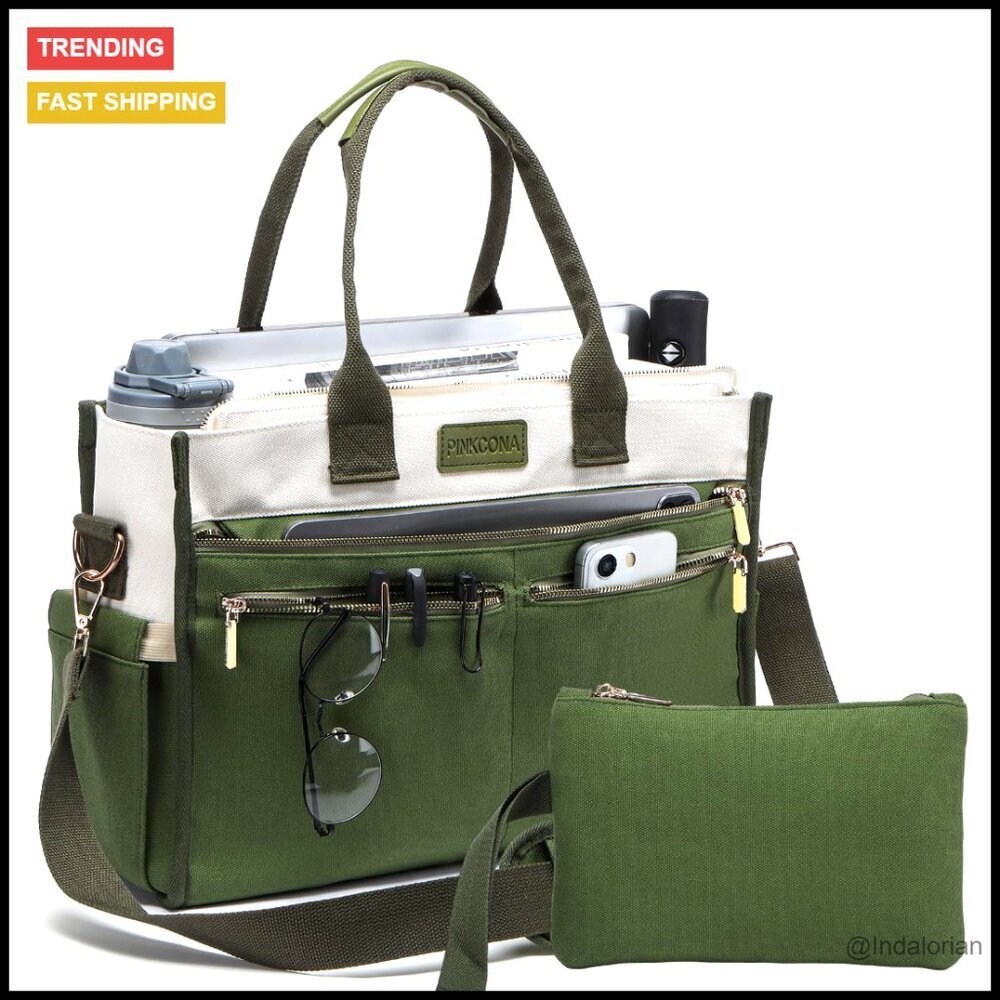 Canvas Tote Bag Set Large Shoulder Handbag Crossbody Laptop Purse Work Travel